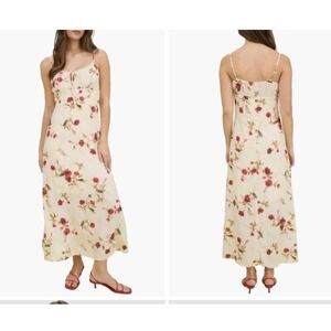 The Workshop Cream Red Rose Floral Maxi Dress Cottagecore Size Large NWT (B)
